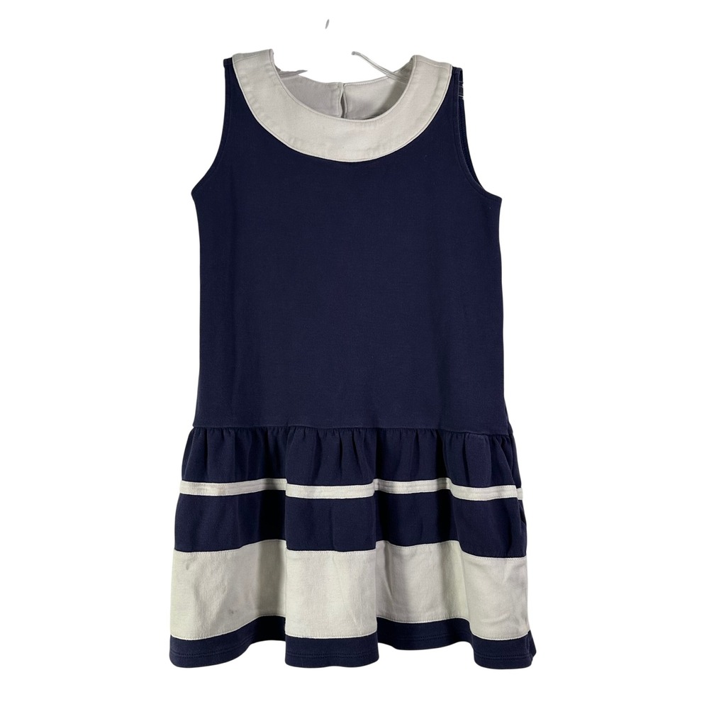 Gymboree Girls Navy Blue White Striped Drop Waist Peter Pan Collar Dress Size 7